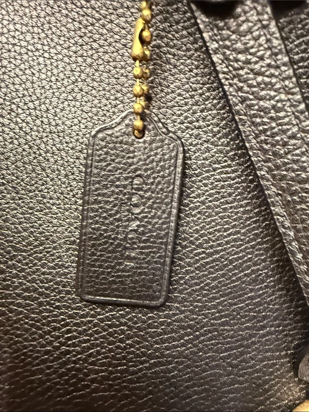Coach Pebbled Leather Shoulder Tote - Black with Gold Hardware, Lined w/Ox Blood